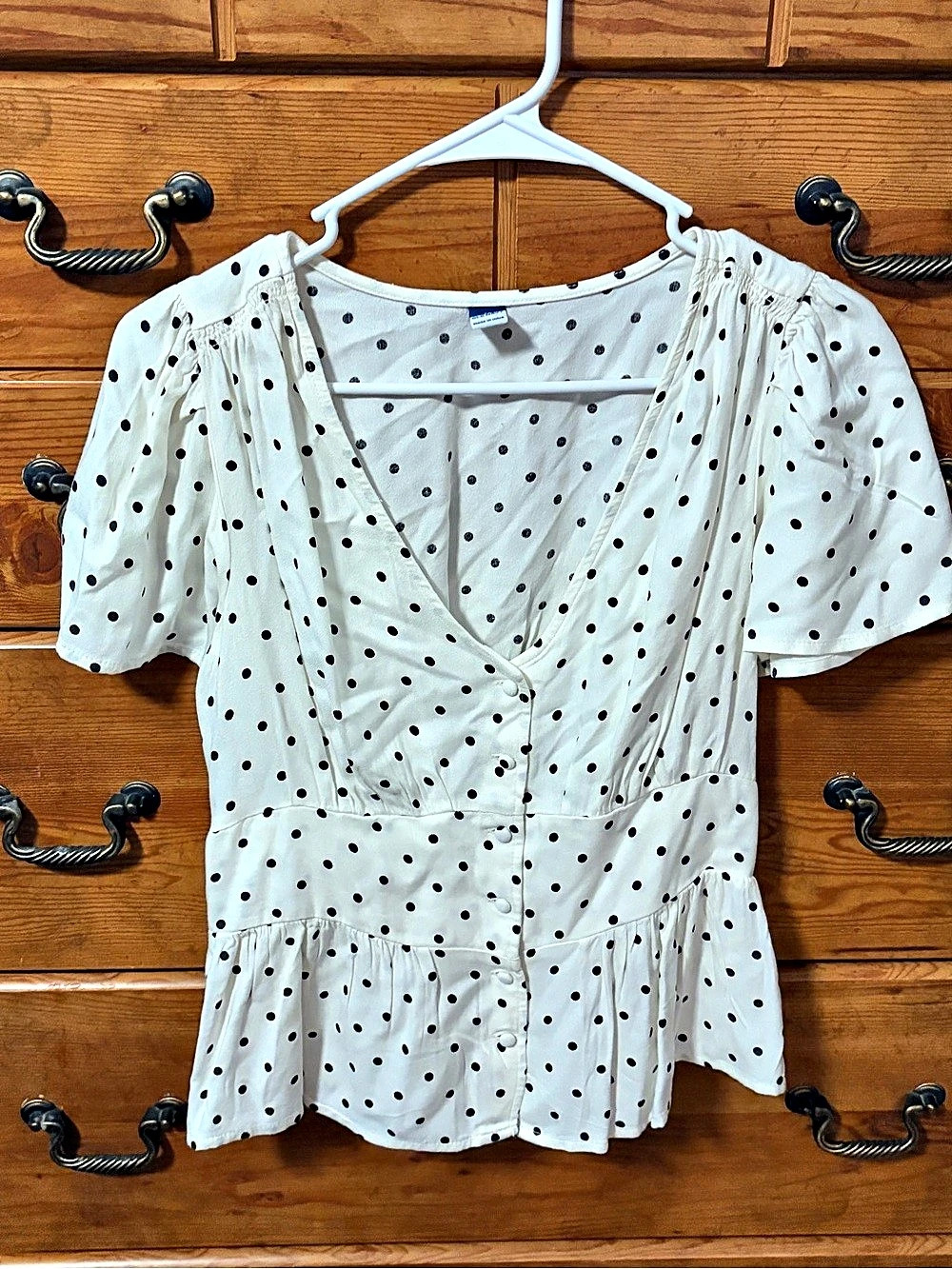 Old Navy Polka Dot Wrap Blouse in White & Black
